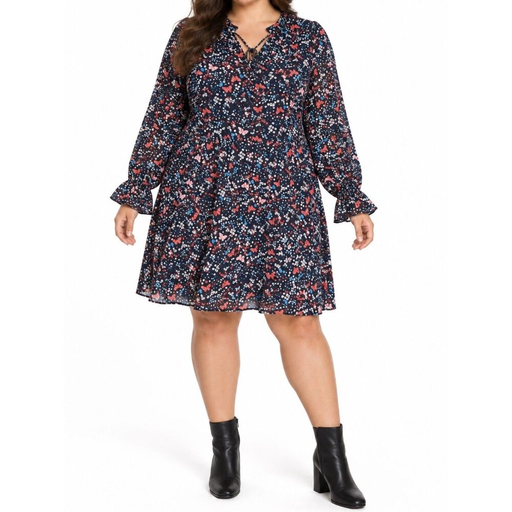SHEIN Curve Floral & Butterfly Print Ruffle Dress | Size 4XL